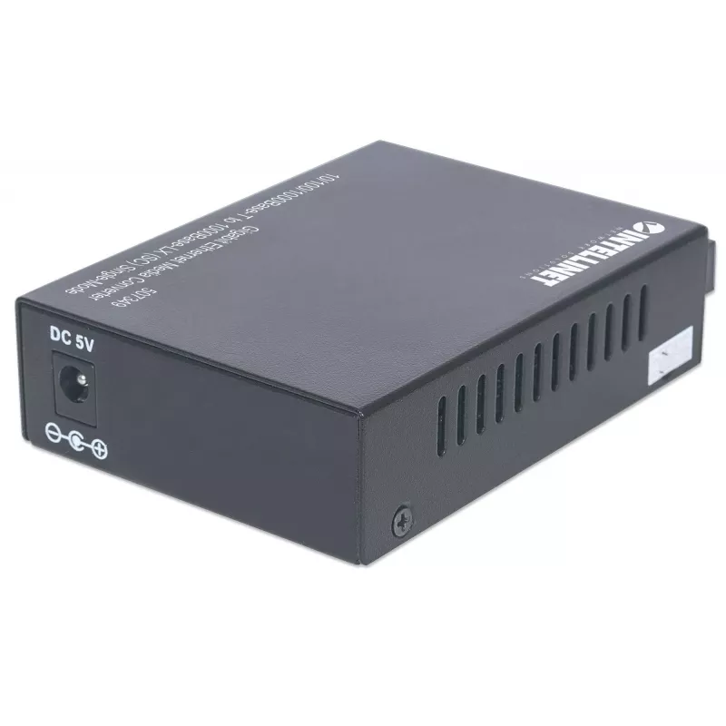 Conversor de suporte Gigabit Ethernet monomodo Intellinet, 10/100/1000Base-T para 1000Base-Lx (SC) monomodo, 20 km