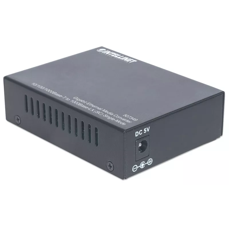 Conversor de suporte Gigabit Ethernet monomodo Intellinet, 10/100/1000Base-T para 1000Base-Lx (SC) monomodo, 20 km