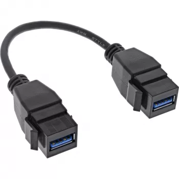 Cabo adaptador Keystone USB 3.2 Gen1 InLine 2x, 2x conector fêmea USB A Keystone, 0,2m