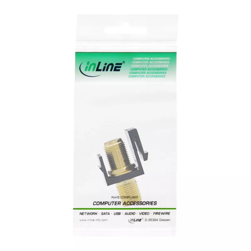 Adaptador de encastrar Keystone InLine, para cabo satélite, 2x fêmea F, preto