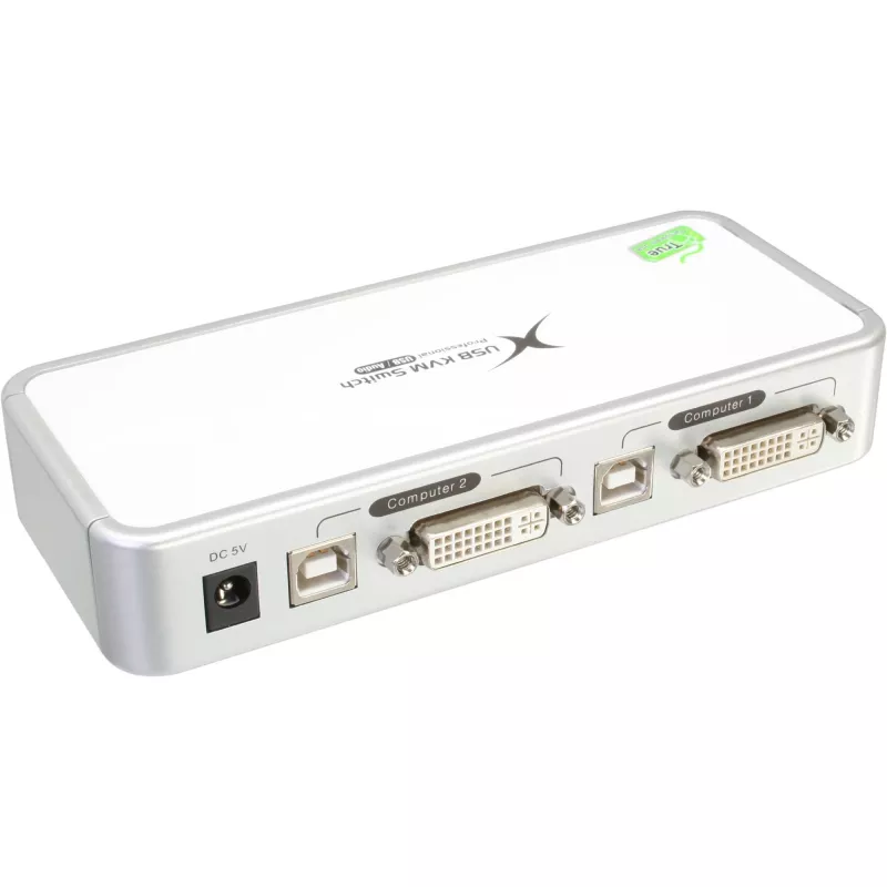 Comutador KVM compacto de secretária InLine USB DVI 2 portas + áudio com cabos 1,2m