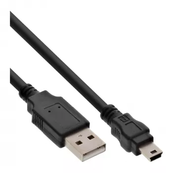 Cabo Mini USB 2.0 InLine macho tipo A / macho Mini B, 5 pinos, preto, 0,3 m