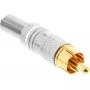 Ficha RCA metálica macho InLine para soldar, prateado, anel branco, para cabo de 6 mm