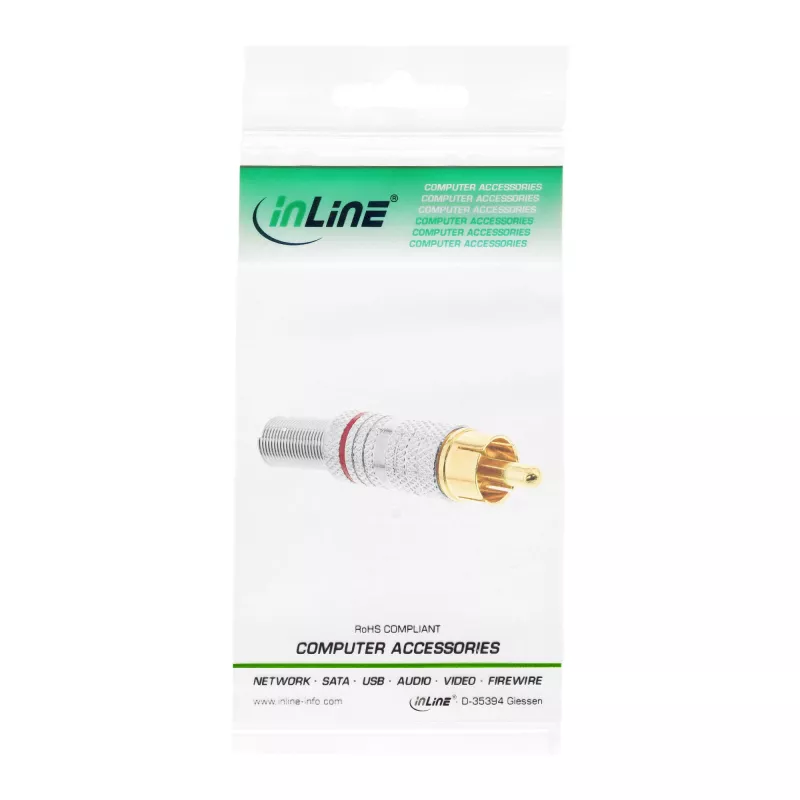 Ficha RCA metálica InLine, macho, para soldar, prateado, anel vermelho, para cabo de 6 mm