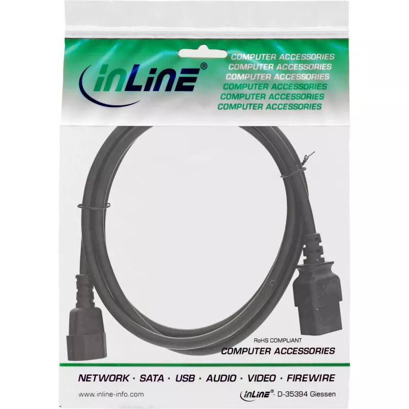 Cabo adaptador de alimentação InLine, IEC-60320 C14 para C19, 3x1,5mm², máx. 10A, 1m