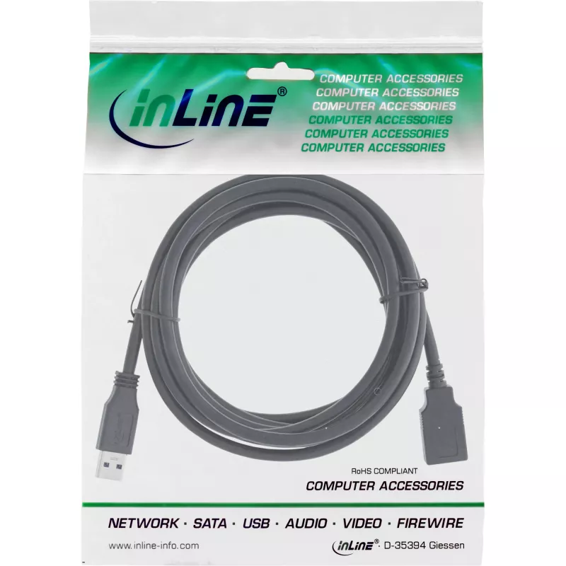 Cabo USB 3.2 Gen.1 InLine Type-A macho / Type-A fêmea, preto, 5 m