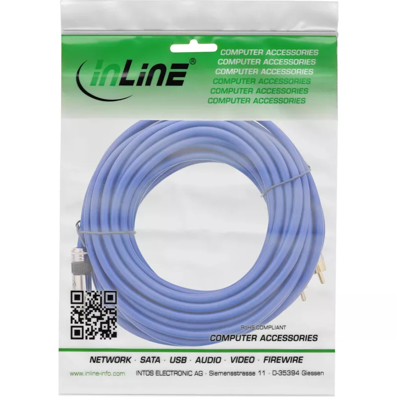 Cabo de áudio InLine Premium 2x ficha RCA / ficha jack 3,5 mm dourado 25 m