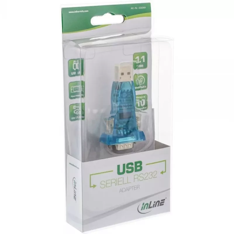 Adaptador USB para RS232 InLine USB A para Sub-D 9 pinos extensão USB 0,8 m