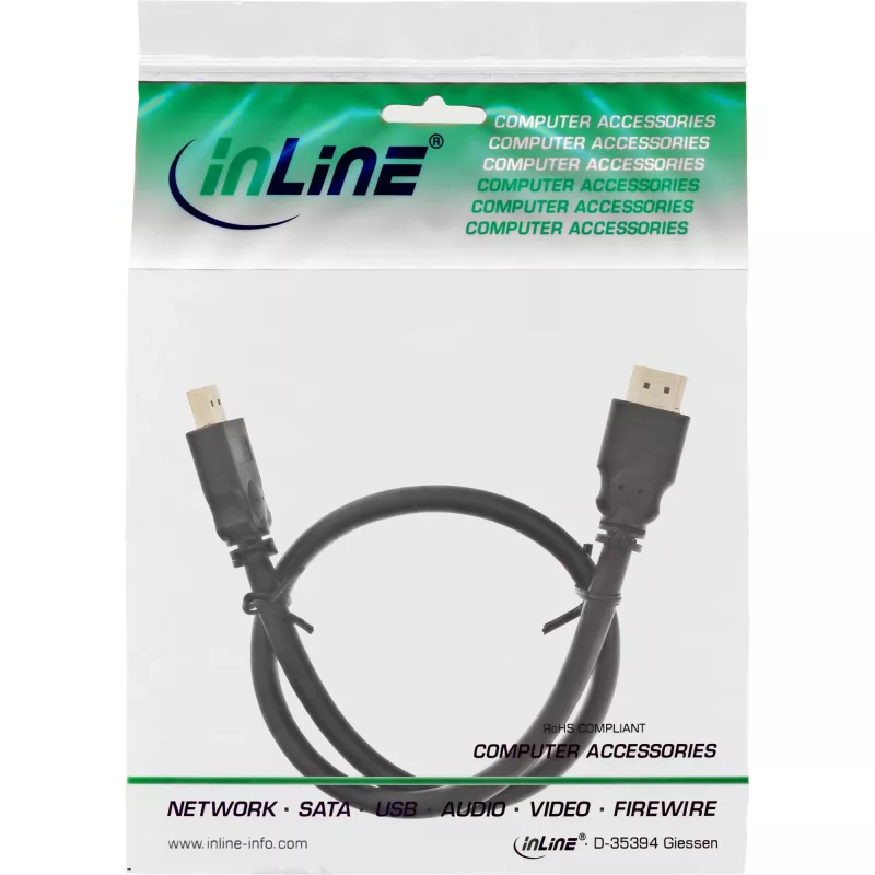 Cabo HDMI InLine, cabo HDMI High Speed, M/M, preto, contactos dourados, 15 m