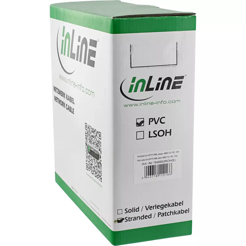 Cabo de rede InLine S/FTP PiMF Cat.6 preto AWG27 PVC CU 100 m