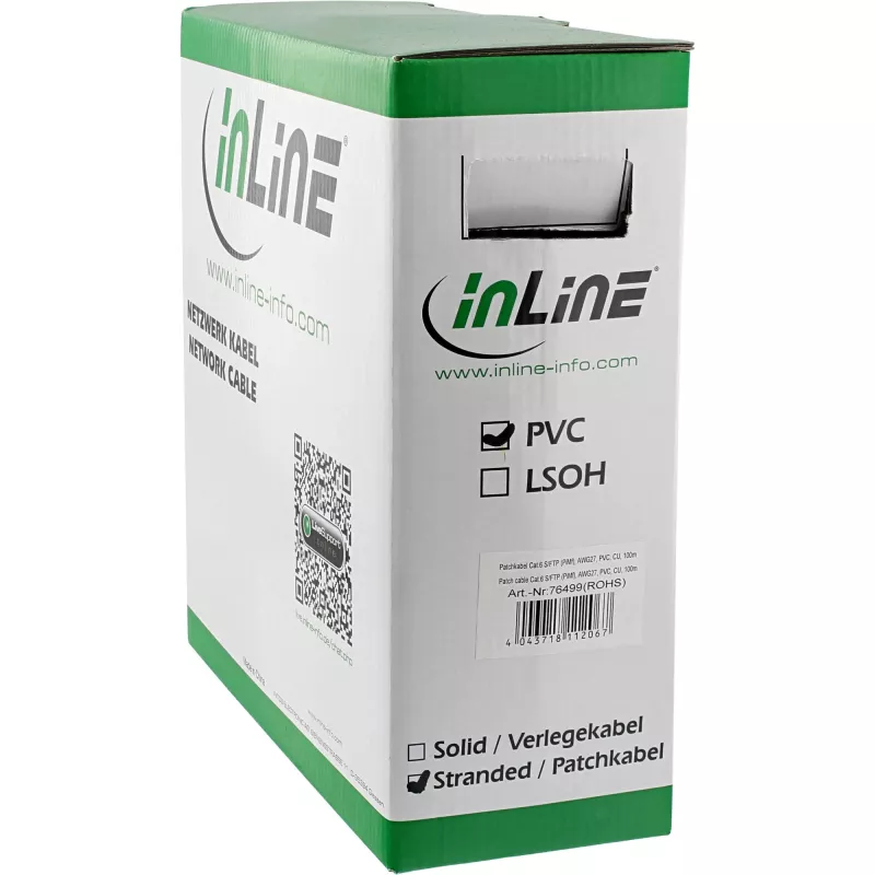 Cabo de rede InLine S/FTP PiMF Cat.6 cinzento AWG27 PVC CU 100 m