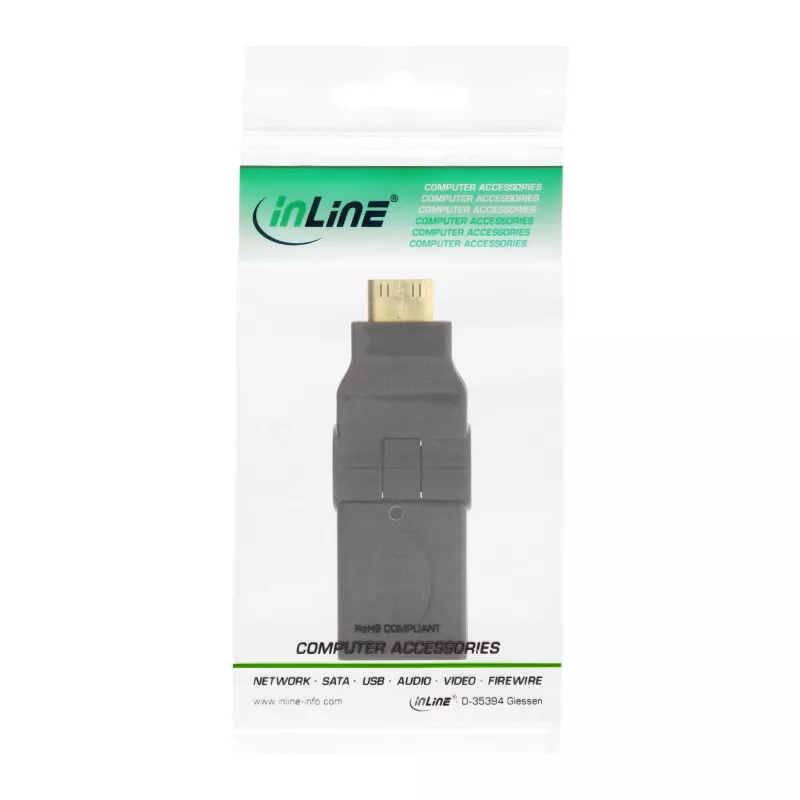 Adaptador HDMI InLine 17690M conector fêmea HDMI A / conector macho HDMI C dobrável dourado