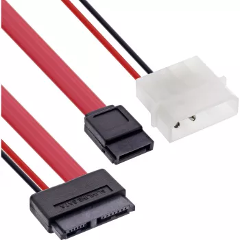 Cabo SATA InLine Slimline, fino SATA 13 pinos (7+6) lado do cabo para SATA+alimentação, 0,4 m