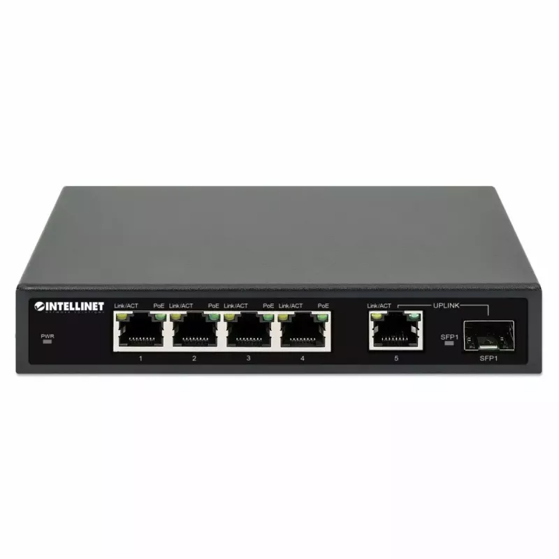 Intellinet Switch Gigabit Ethernet PoE+ de 5 portas com porta SFP, orçamento PoE de 91W