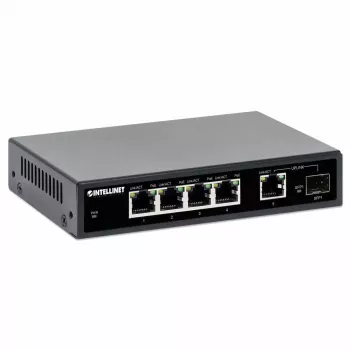 Intellinet Switch Gigabit Ethernet PoE+ de 5 portas com porta SFP, orçamento PoE de 91W