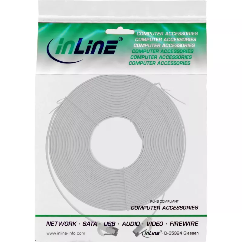 Cabo de rede flat InLine, U/FTP, Cat.6A, TPE sem halogéneos, branco, 7,5 m