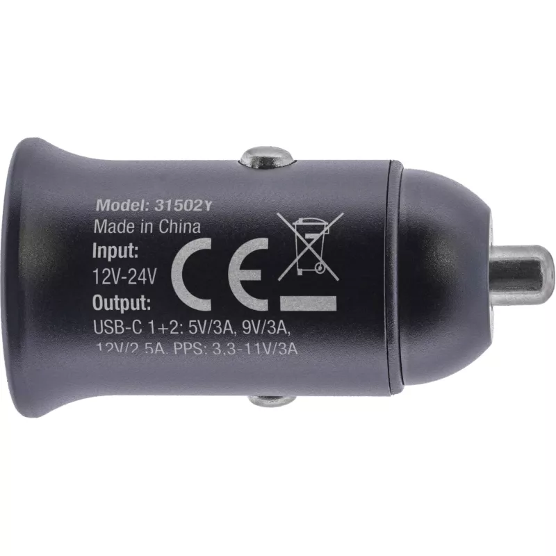 Adaptador de carregamento USB para automóvel InLine Power Delivery, 2x USB-C, preto