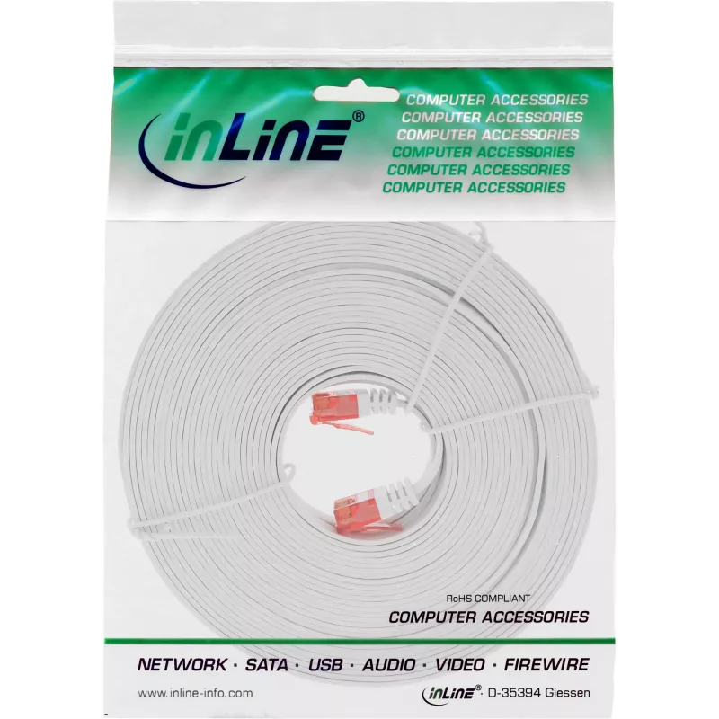 Cabo de rede flat ultrafino InLine U/UTP Cat.6 compatível com Gigabit branco 5 m
