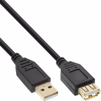 Cabo de extensão USB 2.0 InLine Type-A macho/fêmea, banhado a ouro, preto, 3 m