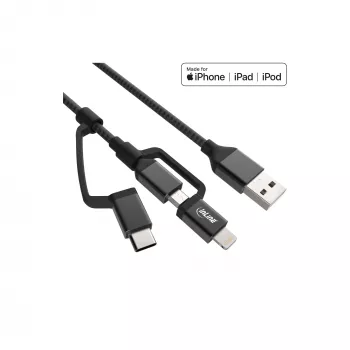 Cabo USB 3-em-1 InLine, USB-A macho para Micro-USB+USB-C+Lightning, preto/alumínio