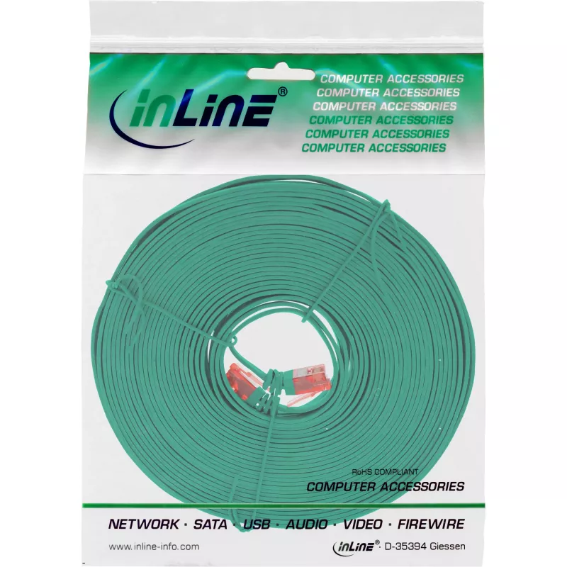 Cabo patch plano ultraslim InLine U/UTP Cat.6 Gigabit verde 5 m