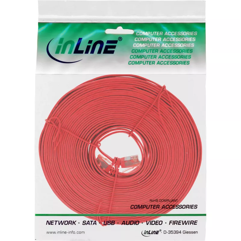 Cabo patch plano ultraslim InLine U/UTP Cat.6 Gigabit vermelho 5 m