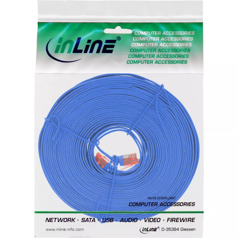 Cabo patch plano ultraslim InLine U/UTP Cat.6 Gigabit azul 7 m