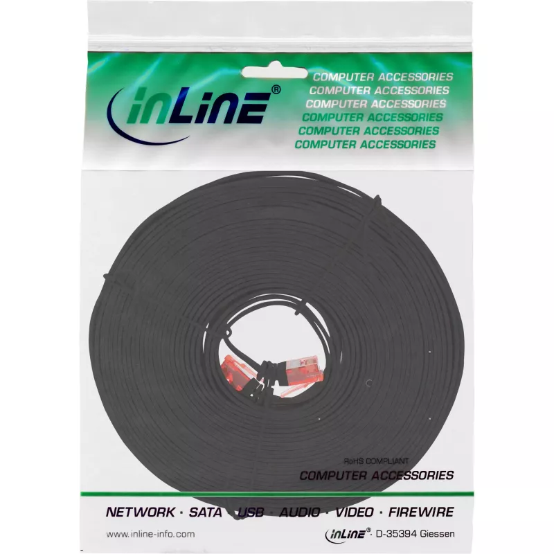 Cabo patch plano ultraslim InLine U/UTP Cat.6 Gigabit preto 7 m