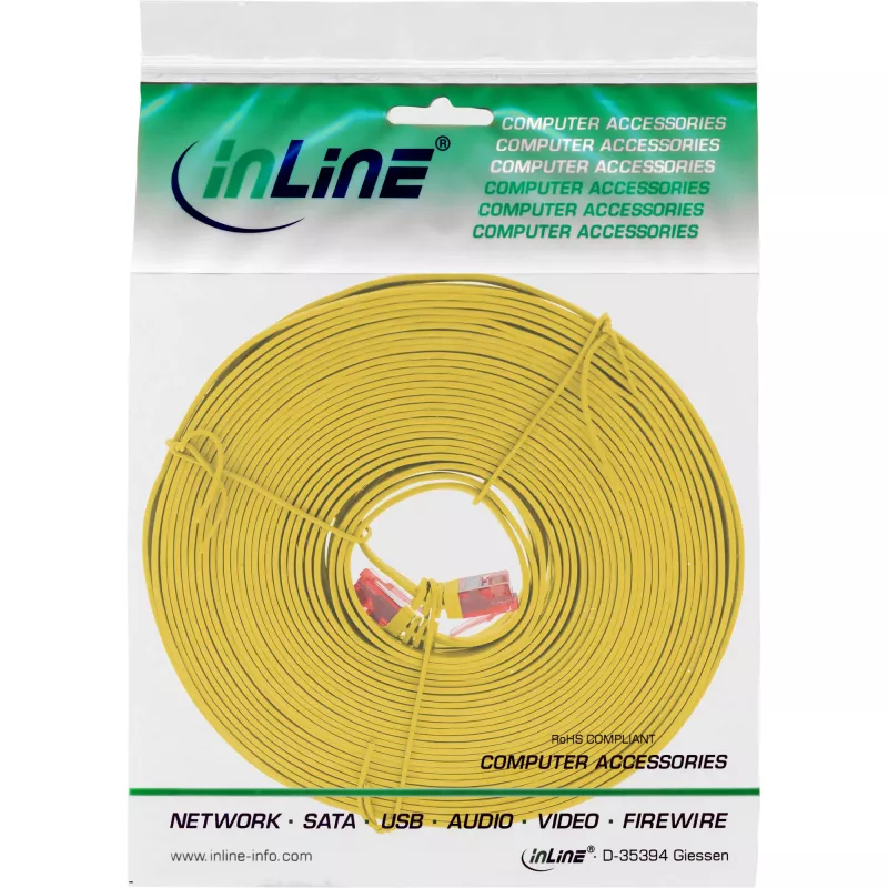 Cabo patch plano ultraslim InLine U/UTP Cat.6 Gigabit amarelo 7 m