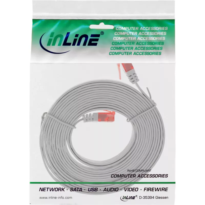 Cabo patch plano ultraslim InLine U/UTP Cat.6 Gigabit cinzento 0,5 m