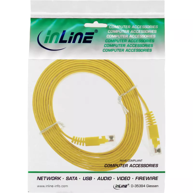 Cabo patch plano ultrafino InLine U/UTP Cat.6 Gigabit amarelo 1 m
