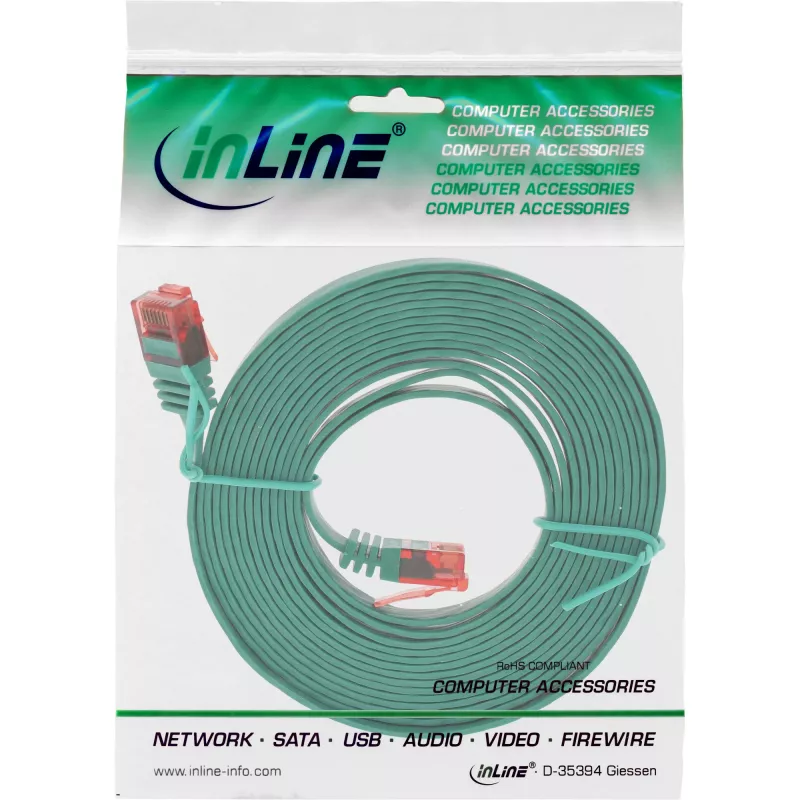 Cabo patch plano ultrafino InLine U/UTP Cat.6 Gigabit verde 2 m