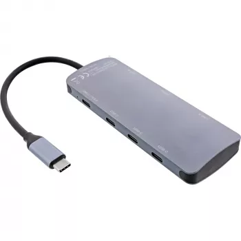 Hub USB 3.2 Gen.2 InLine, 4x USB-C + 3x USB-A, PD 100W, alumínio, cinzento