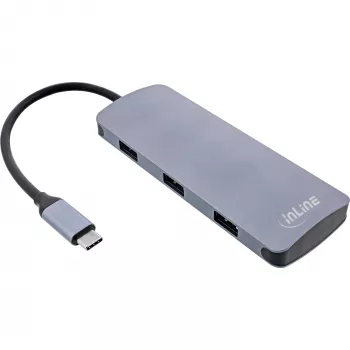 Hub USB 3.2 Gen.2 InLine, 4x USB-C + 3x USB-A, PD 100W, alumínio, cinzento
