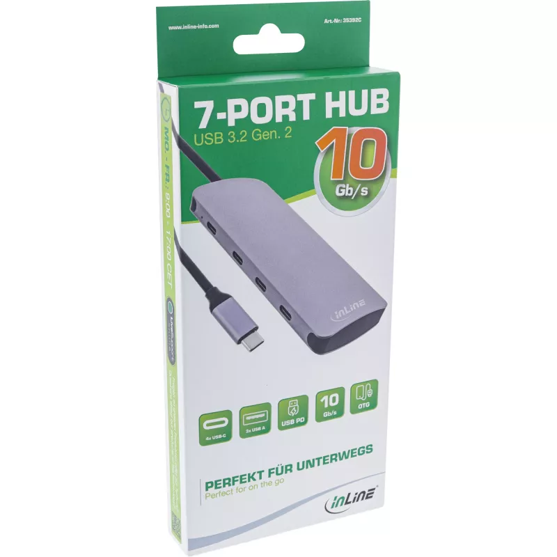Hub USB 3.2 Gen.2 InLine, 4x USB-C + 3x USB-A, PD 100W, alumínio, cinzento