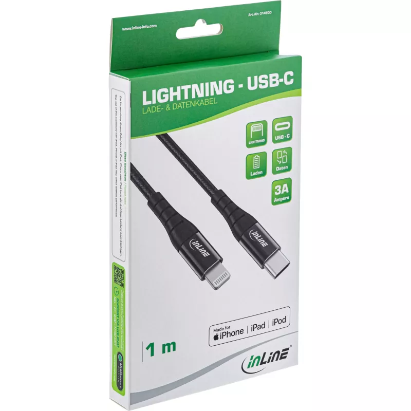 Cabo InLine USB-C para Lightning, para iPad, iPhone, iPod, preto/alumínio, 2 m MFi