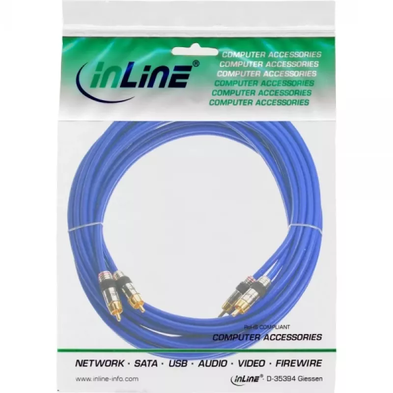 Cabo de áudio RCA Premium InLine 2x ficha RCA / ficha banhado a ouro 7 m