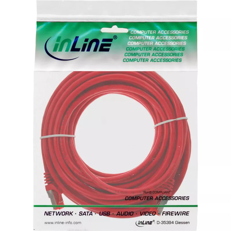 Cabo patch InLine S/FTP PiMF Cat.6 250MHz PVC cobre vermelho 25m