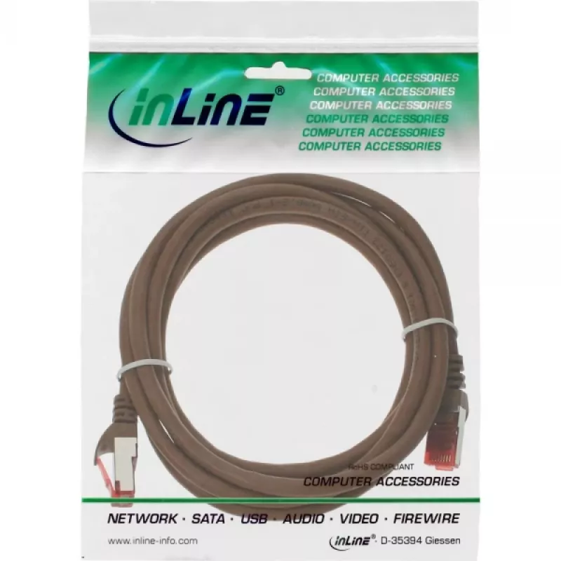 Cabo patch InLine S/FTP PiMF Cat.6 250MHz PVC cobre castanho 25m