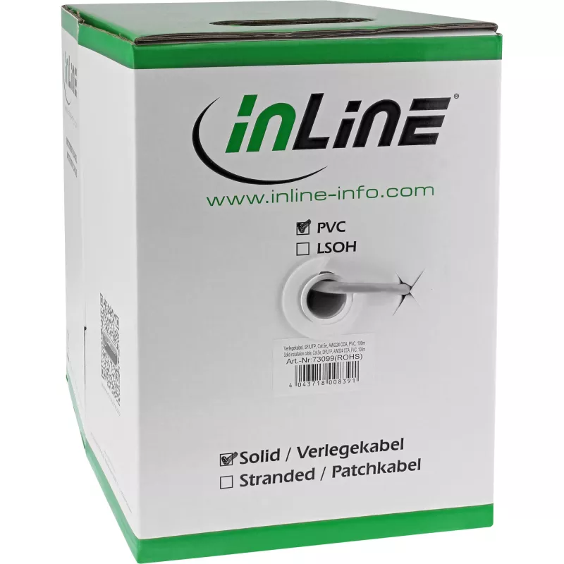 Cabo de instalação maciço SF/UTP Cat.5e AWG24 CCA PVC 500 m InLine