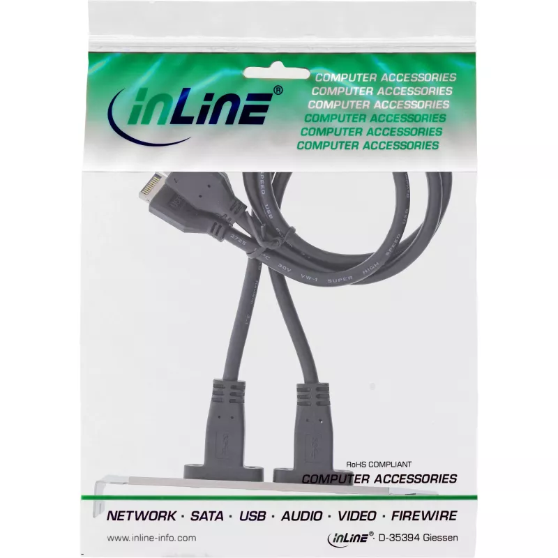 InLine chapa de slot USB-C para USB 3.2 painel frontal Key-A interno, 0,5 m