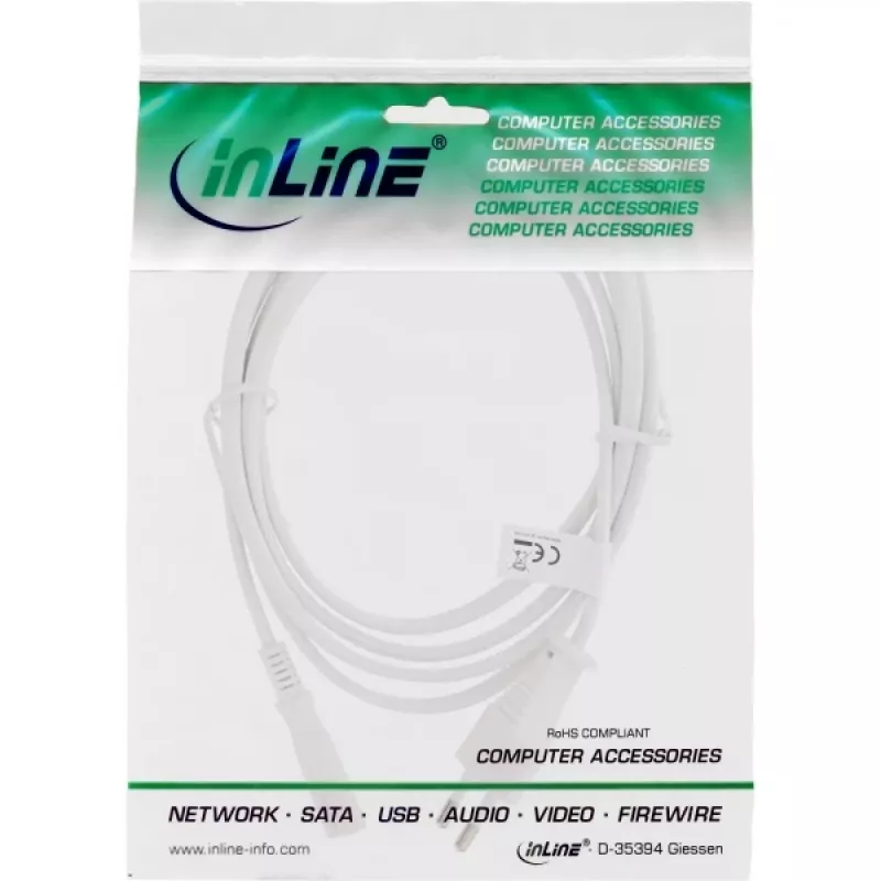 Cabo de alimentação InLine, ficha Euro macho / ficha Euro8 macho, branco, 1,5 m