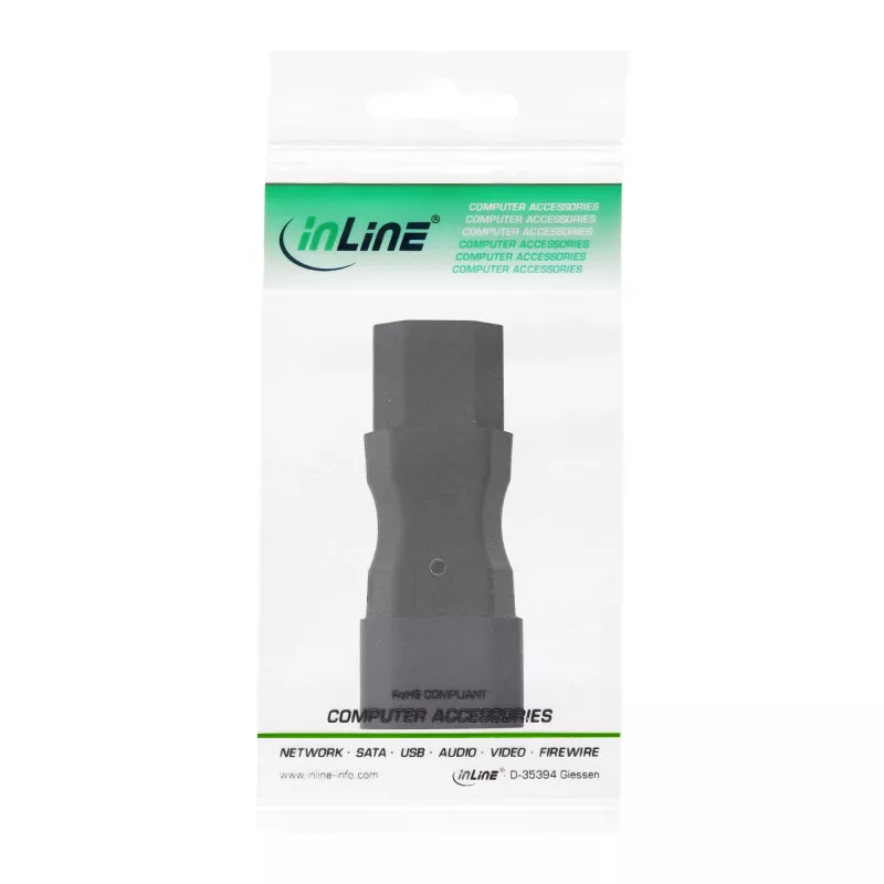 Adaptador de rede InLine IEC 60320 C14 para C13, 3 polos, ficha de aparelho