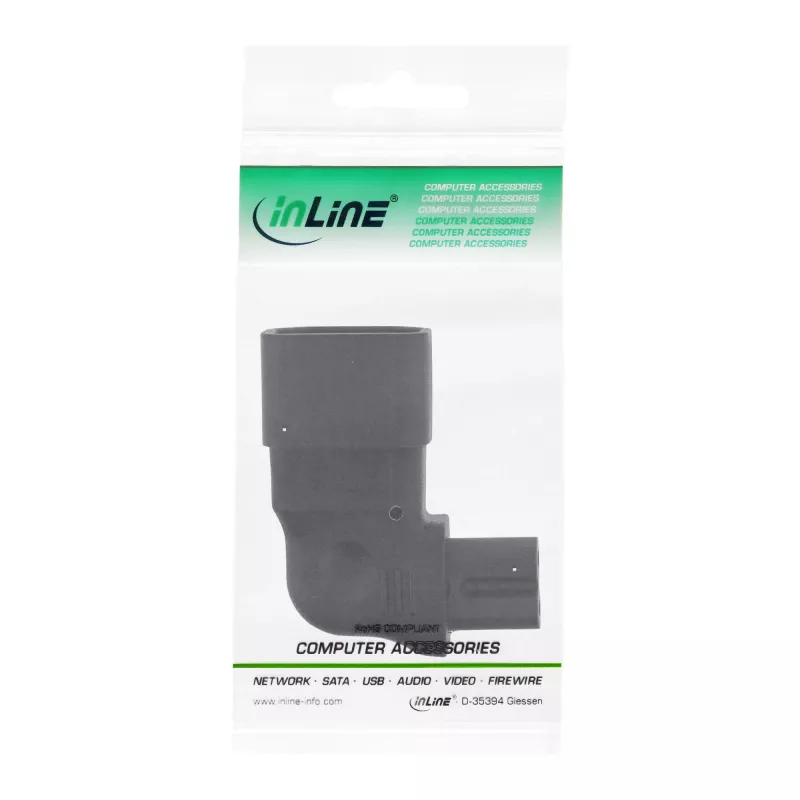 Adaptador de alimentação InLine IEC 60320 C14 / C7, angular esquerda/direita, 3 polos para 2 polos