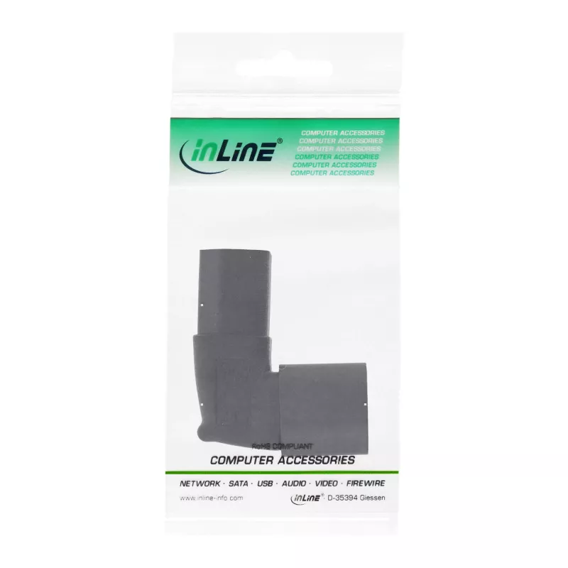 Adaptador de rede InLine IEC 60320 C14/C13, angular para cima/baixo, 3 polos. Aparelho IEC