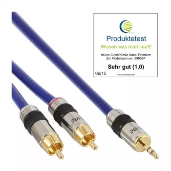 Cabo de áudio InLine Premium 2x ficha RCA / ficha jack 3,5 mm, dourado, 20 m