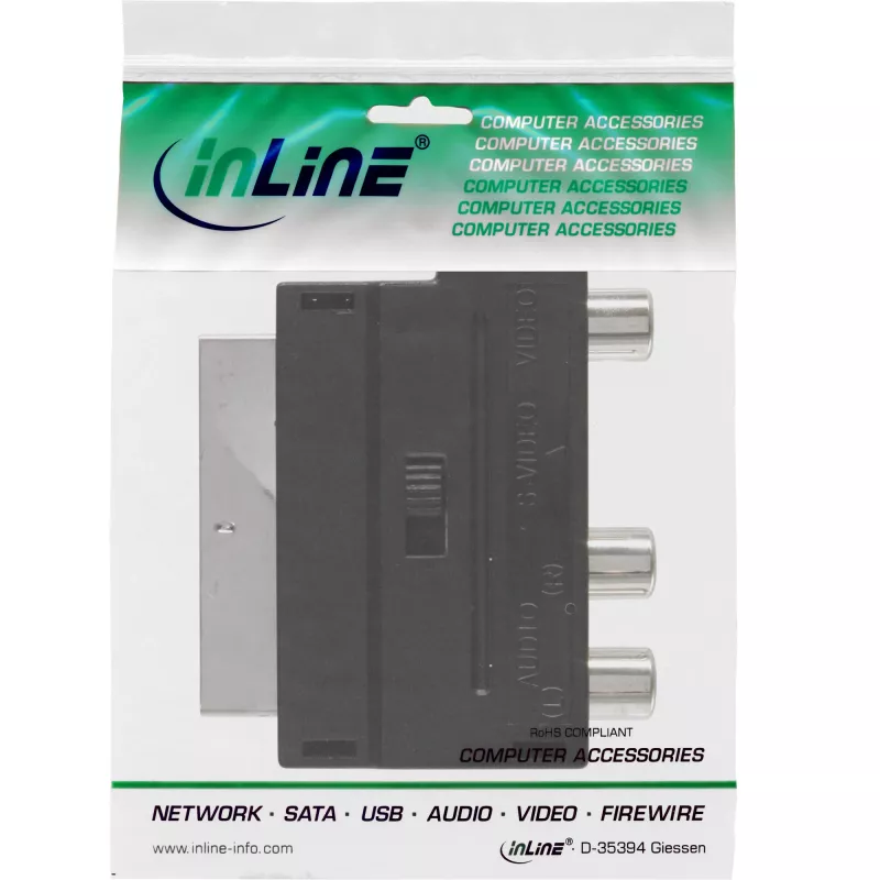Adaptador Scart InLine ficha Scart / 3x RCA e entrada/saída de vídeo S-VHS