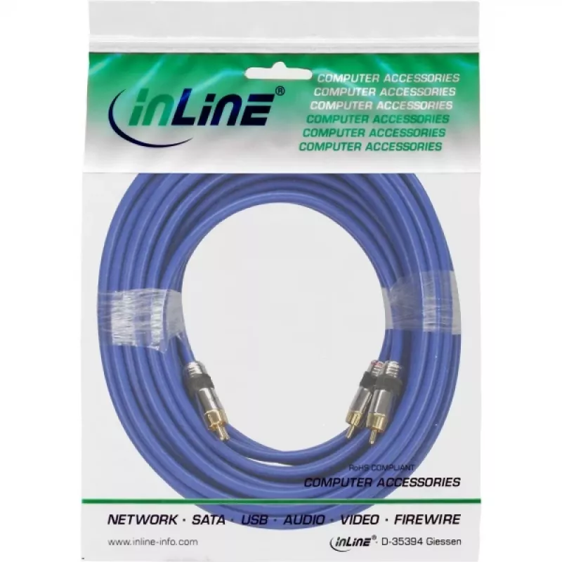 Cabo de áudio RCA InLine Premium 2x ficha RCA/ficha dourado 10 m
