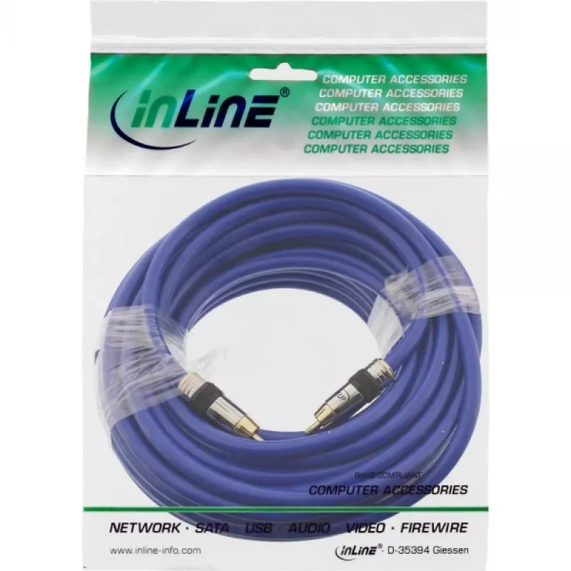 Cabo de vídeo e áudio digital RCA InLine Premium ficha RCA/ficha dourado 20 m