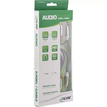 Cabo de áudio fino InLine 2x RCA macho/macho, estéreo, 3 m